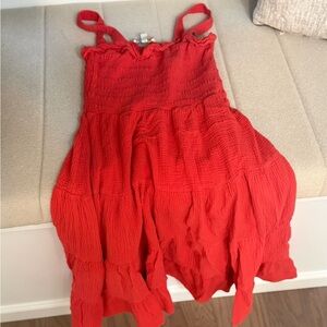 C&C California Red Tiered Smocked Maxi Skirt